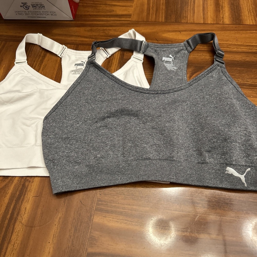 Puma Women's White Gray Sports Bra Size Large Set 2